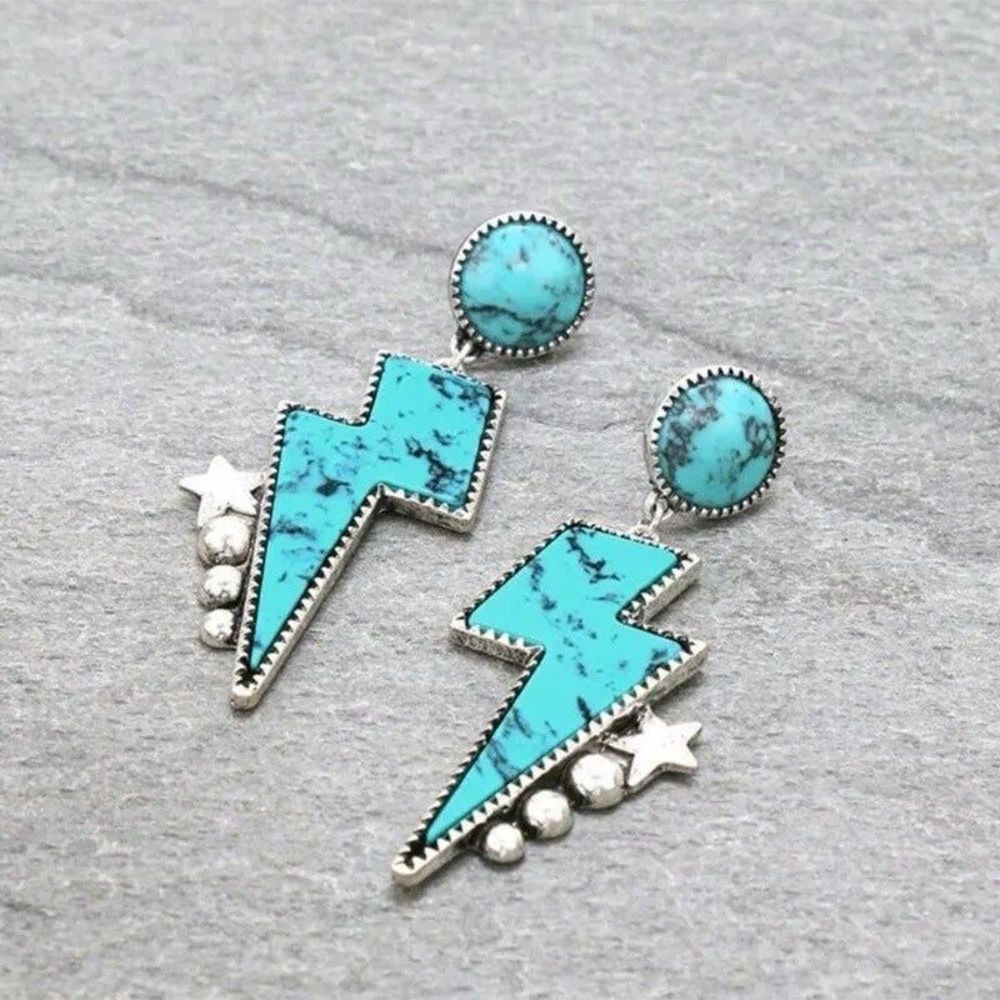 Western turquoise lightning bolt earrings boho